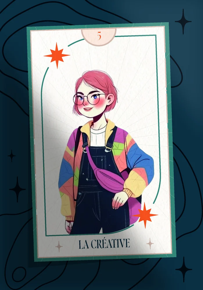 Carte illustrée du profil Le ou la Créatif ou ve, façon tarot