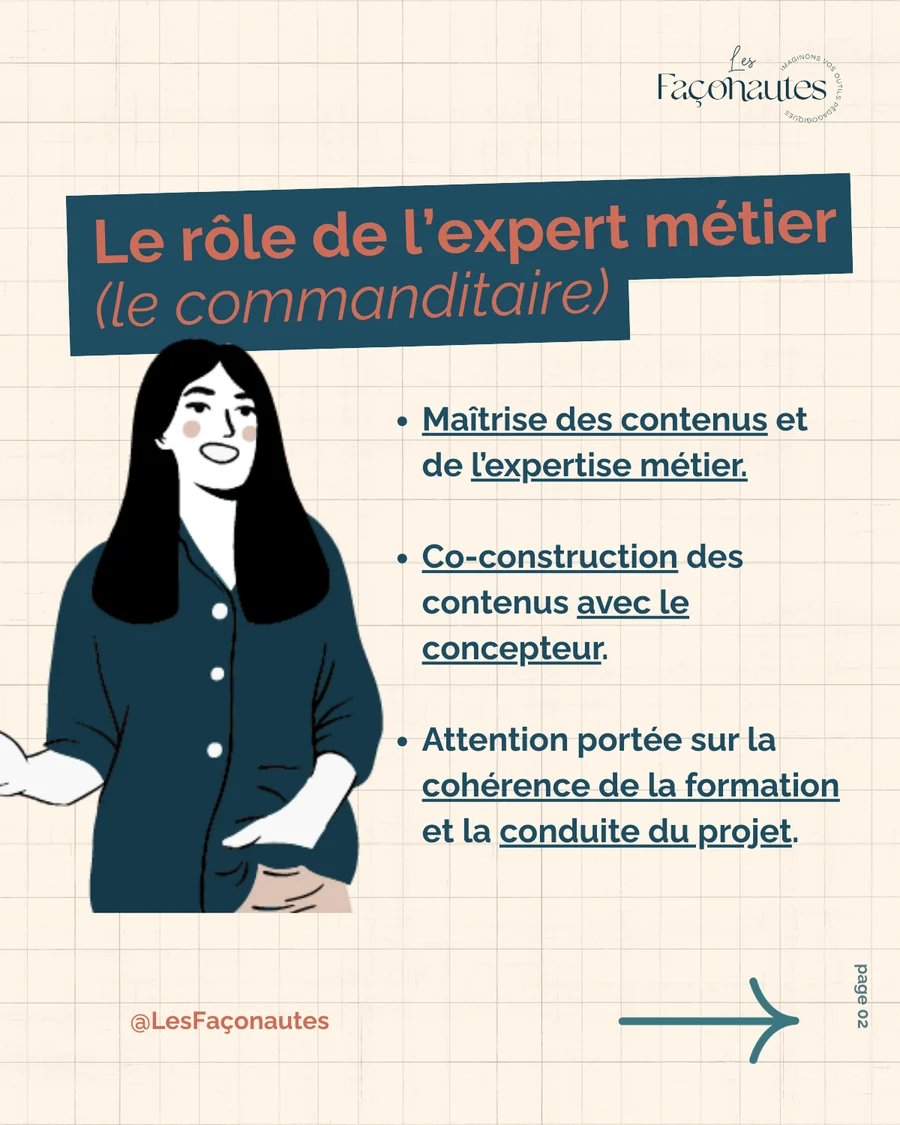 Le rôle de l'expert métier (le commanditaire) : maîtrise des contenus, co-construction avec le concepteur, cohérence de la formation et conduite du projet