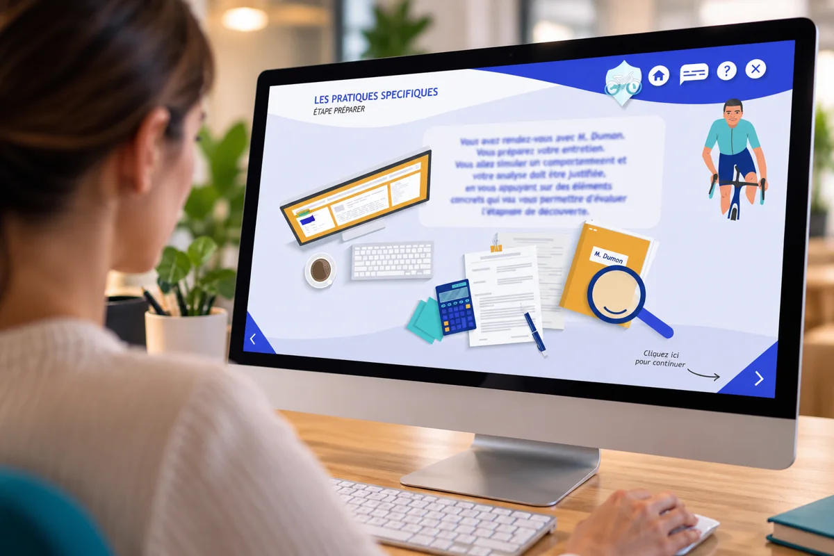 Une conseillère suit l'étape « Préparer » du module : préparation d'un rendez-vous avec M. Dumon