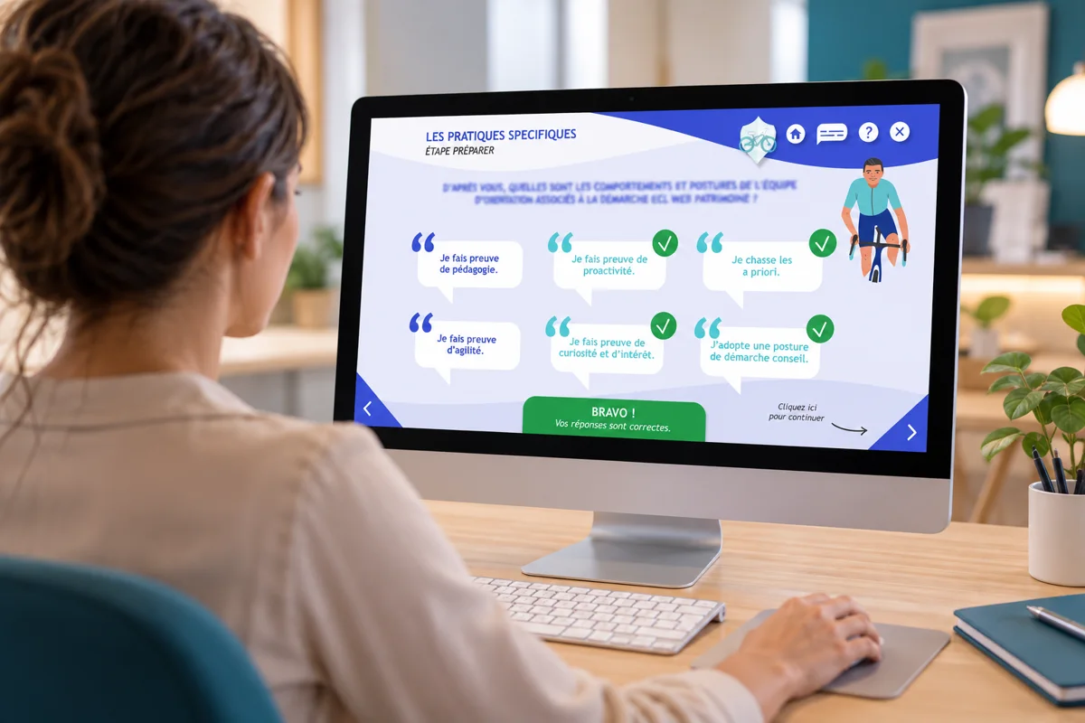 Une conseillère répond à un quiz sur les comportements et postures à adopter