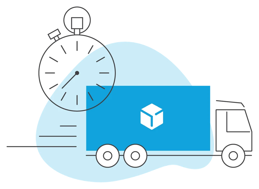 Illustration d'un camion de livraison et d'un chronomètre, symboles de la livraison express