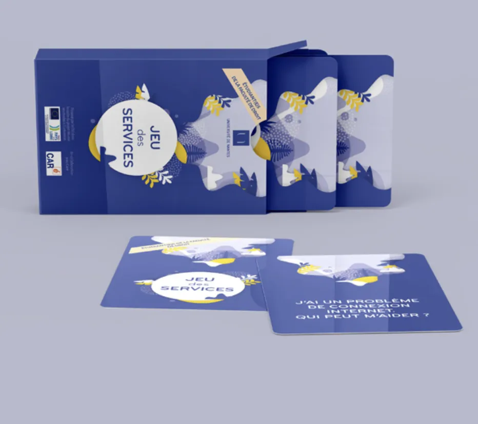Étui du Jeu des services de l'Université de Nantes et cartes questions