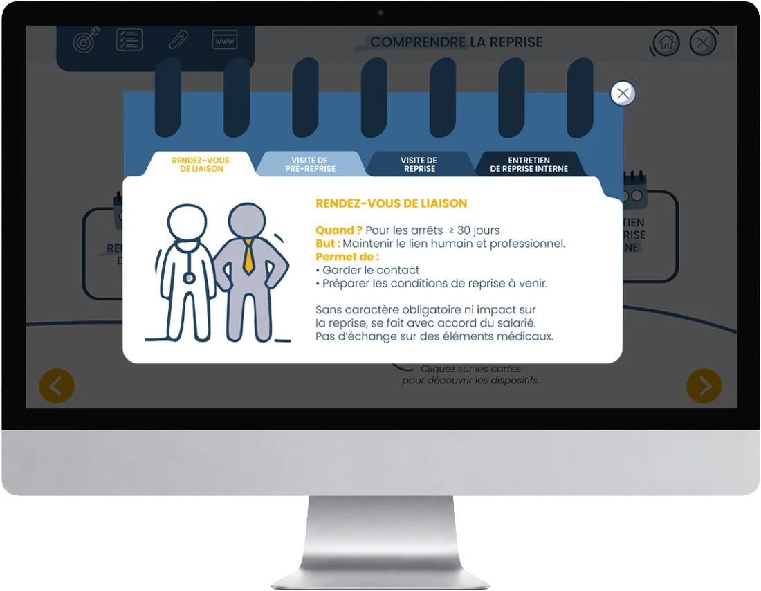 Écran du module Prévia présentant le rendez-vous de liaison sous forme d'onglets d'agenda