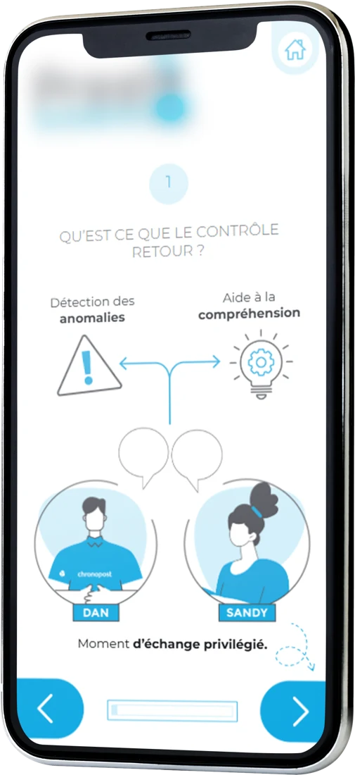 Écran « Qu'est-ce que le contrôle retour ? » avec les personnages Dan et Sandy