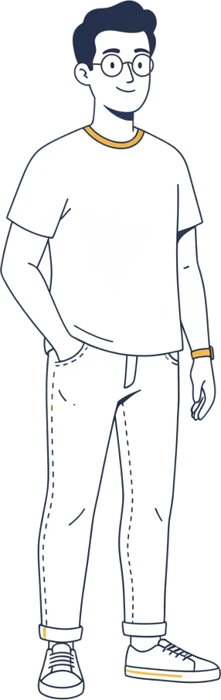 Illustration de Julien, jeune homme à lunettes en tee-shirt et jean